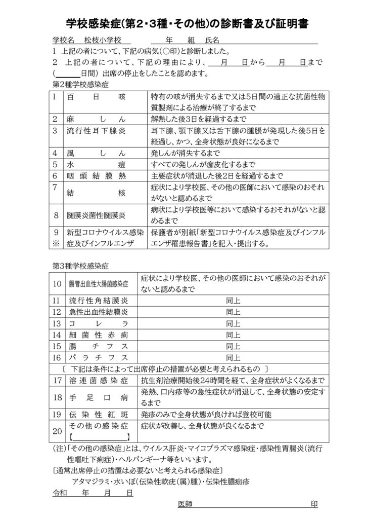 【R5.10改訂】学校感染症(第２・３種・その他)の診断書及び証明書のサムネイル