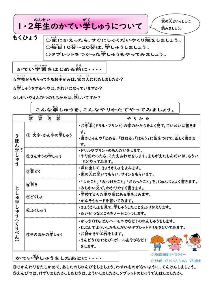 家庭学習について（HP用）１・２年生のサムネイル